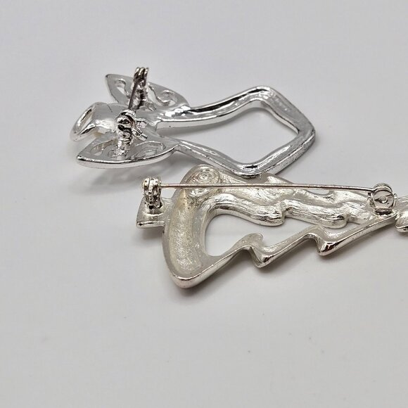 VTG Brooch 2PC Set Christmas Tree Star Prayer Angel Faux Pearl Silver Tone Pins - Picture 5 of 11